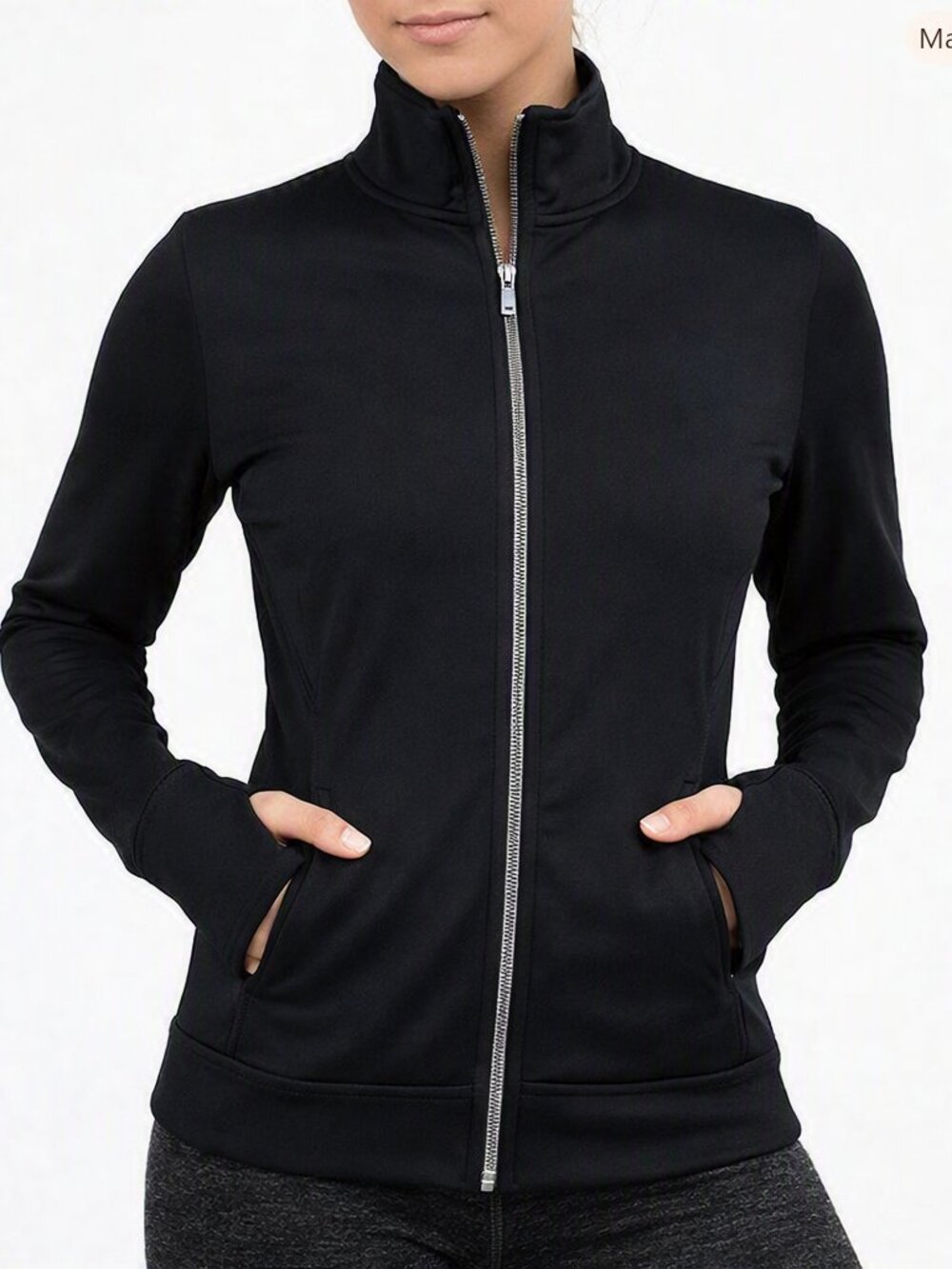 NWT SHAPE Tru Form Zip‑Front Activewear Jacket Black Moisture‑Wicking Fitted XS